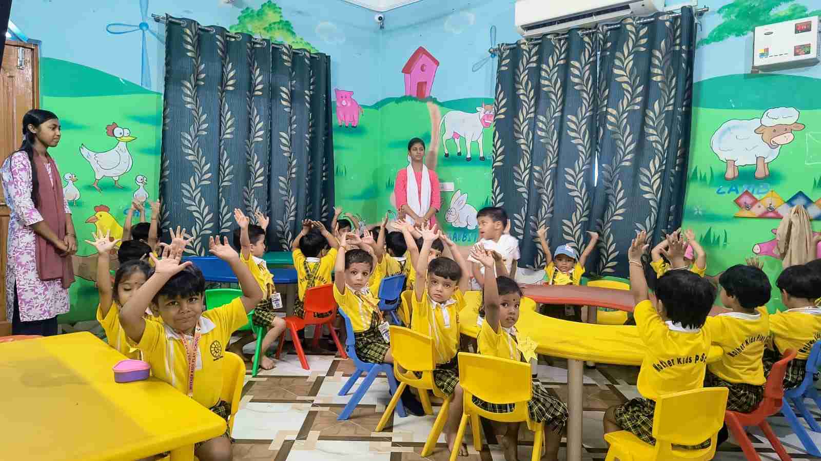 Children playing with teacher